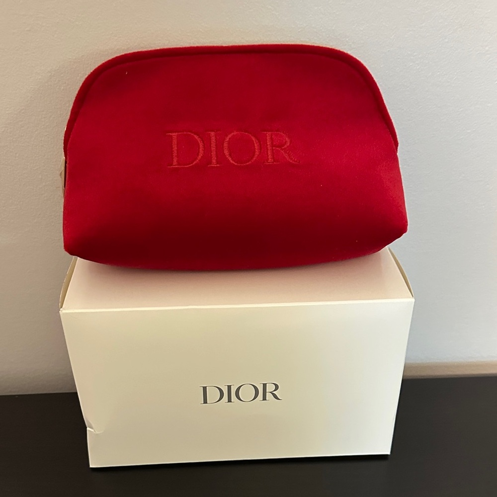 New! Dior Vibrant Red Velvet Cosmetic Bag